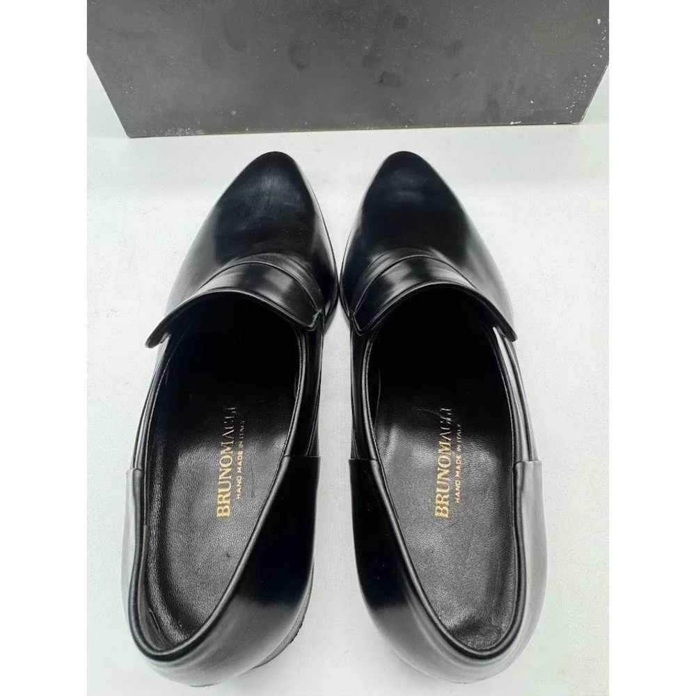 Bruno Magli Mens Black Leather Loafers Italian Hand Made Slip On Shoes 7.5 M